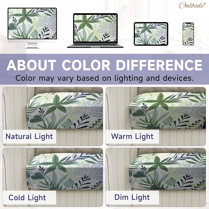 CALBODE 8 Pcs Stretch Outdoor Seat Cushion Covers, Washable Chair Seat Cover for Patio Furniture Cushions Soft Indoor and Outdoor Couch Cover Replacement (Green Leaves, Cover Only)