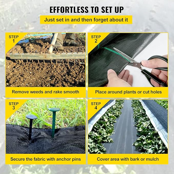 Happybuy 3FTx50FT 5OZ Garden Weed Barrier Landscape Fabric Heavy Duty, Weed Control Fabric for Garden, Weed Blocker Fabric, Geotextile Fabric Under Gravel, Driveway Fabric, Weed Mat Cloth Ground Cover