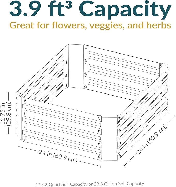 Sunnydaze Galvanized Raised Garden Bed Kit - 2x2x1 ft Outdoor Raised Garden Bed - Metal Planter Box for Vegetables, Flowers, Herbs - Brown - Square
