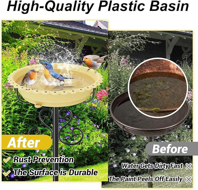 Bird Bath for Outside,Outdoor 12" Birdbath Detachable Water Bowl,Vintage Freestanding Bird Baths Bird Feeder for Outdoors Garden Patio Yard Lawn Decor (Beige)
