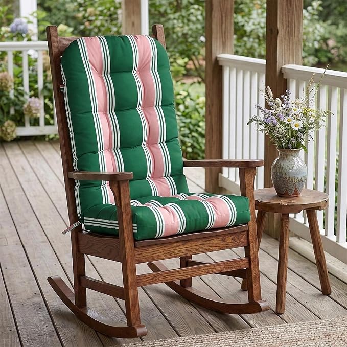 COOS BAY High Back Adirondack Chair Cushions for Outdoor Furniture, 49x20x5 in Water-Resistant Thick Tufted Patio Chair Cushions with Secure Straps, Set of 2, Rosewood Stripe