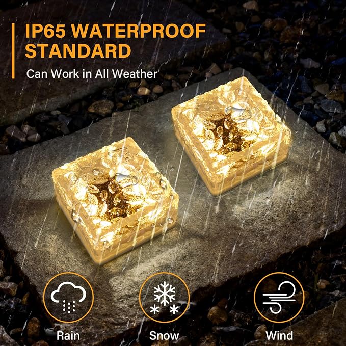 Solar Brick Lights Outdoor Waterproof Small Solar Lights 6 Packs Outdoor Decor for Fence Pathway Path Patio Balcony Outside Garden Bricks Decorations