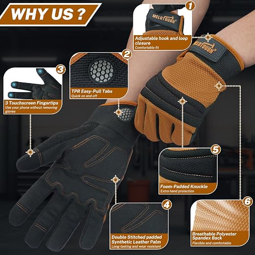 MELOTOUGH Kneeling Pad for Work,Work Gloves for Mechanic,Construction,Gardening,Yard,Warehouse
