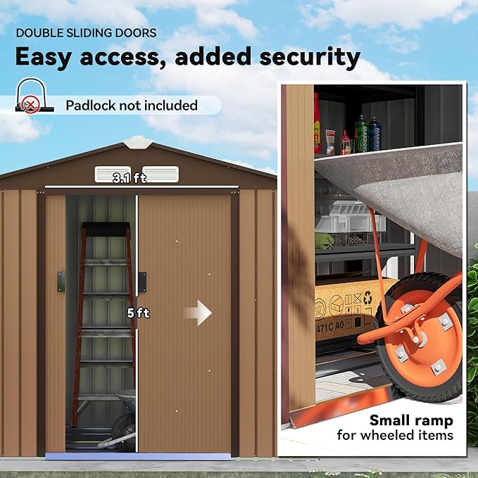 Outsunny 7' x 4' Outdoor Storage Shed, Garden Tool Metal Shed with Foundation Kit, Double Lockable Door, Air Vents and Sloping Roof, for Backyard, Patio, Lawn, Yellow