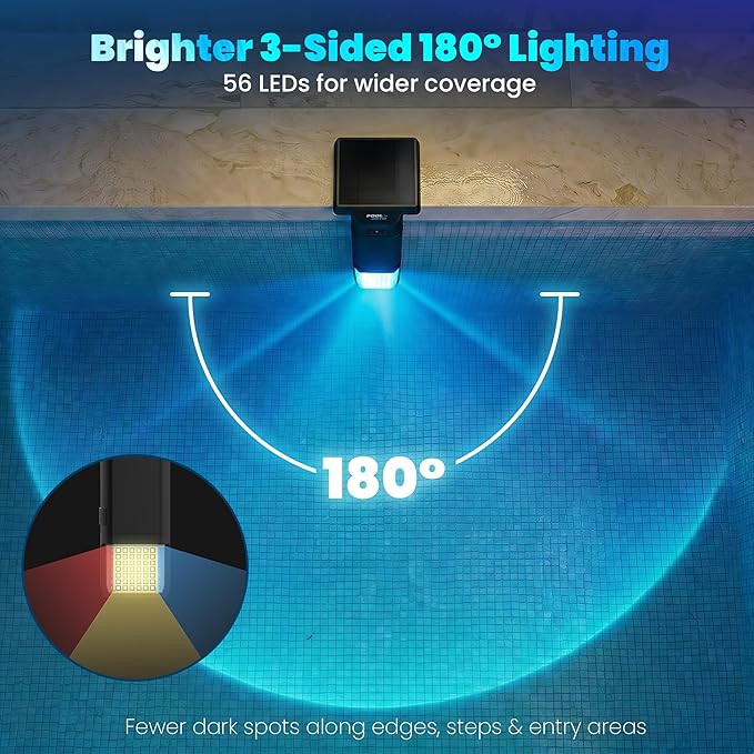 Solar Pool Lights Only for Inground Pools with Remote, 56 LEDs Brighter 3-Sided 180° Underwater Glow, 10 Colors 4 Modes, 3 Brightness Levels, IP68 Waterproof（1 Pack）