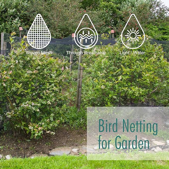 Bird Netting for Garden, Fetanten 7.5 x 65 FT Netting for Garden Protection Vegetables Fruit Trees Blueberry from Birds Deer Poultry, Heavy Duty Woven Mesh Net Animal Fencing with Ties and Staples