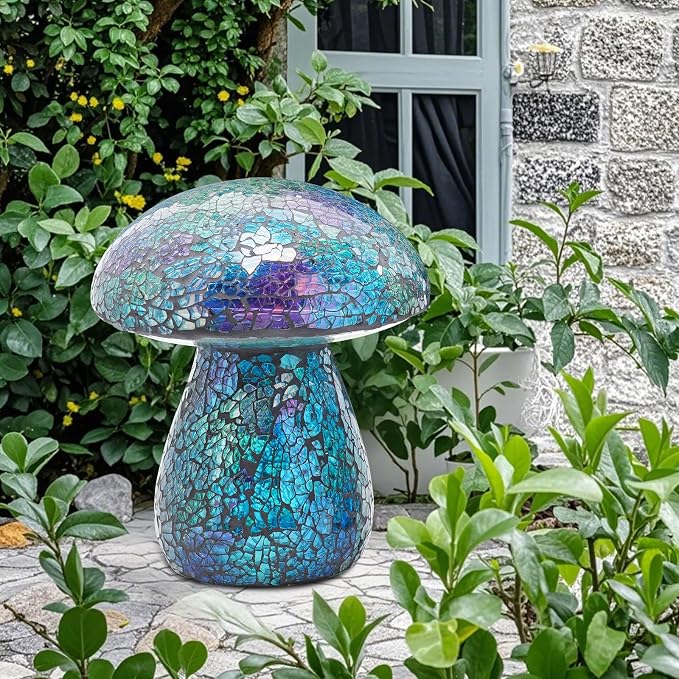 Bshine Mushroom Garden Statue Decoration, Mosaic Mushroom Sculptures Home Decor, Outdoor Waterproof Handmade Glass for Yard, Path, Lawn Ornaments and Indoor Decor or Gifts for Mom