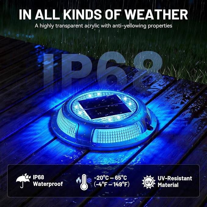 Solar Driveway Lights, 12 Pack Heavy Duty Driveway Lights Solar Powered 2 Color Mode (Cool White/Blue) IP68 Waterproof Outdoor Solar Deck Lights with Ground Stake for Pathway Garden Yard Walkway Dock