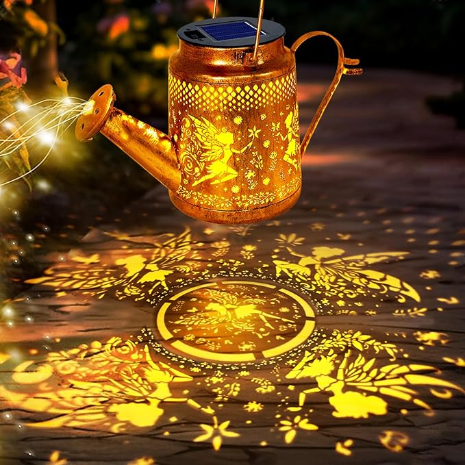 Solar Lanterns Outdoor Waterproof, Gifts for Mom Grandma Women Wife Daughter Mother's Day, Fairy Watering Can Garden Decor with Shepherd Hook, Hanging Solar Lights Yard Art Outside Patio Path Decor