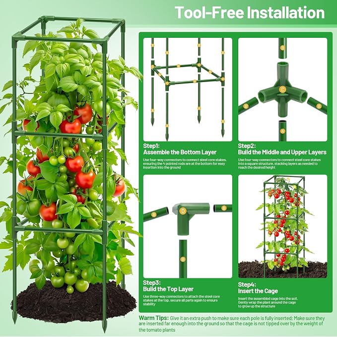 Legigo 4 Pack Square Tomato Cages- 45 Inch Heavy Duty Tomato Trellis for Climbing Plants Outdoor, Tomato Plant Support Stakes Cage Garden Trellis for Garden Raised Garden Bed Cucumbers Vegetables