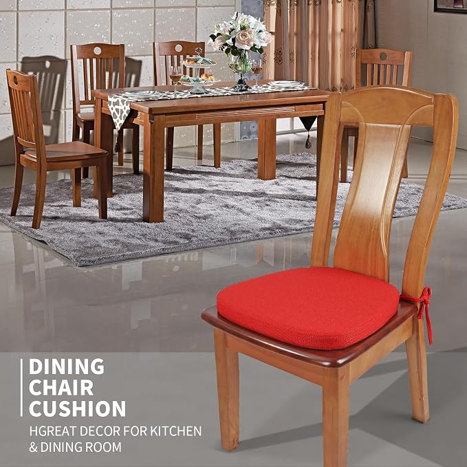 SINOSSO 1 Pack Memory Foam Chair Cushions for Dining Chair, Friendly Woven Fabric 16" U-Shape Comfortable Kitchen Chair Pad, Removable Slip Resistant Seat Cushion (1 Piece, Red)
