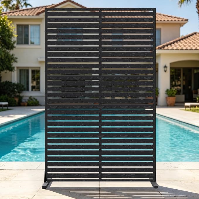 Outdoor Privacy Screen Freestanding Privacy Panel, 6FT Tall Freestanding HDPE Privacy Fence Panels with Louver Pattern 6 Panels, Decorative Privacy Screen for Outside,Patio, Balcony,Black