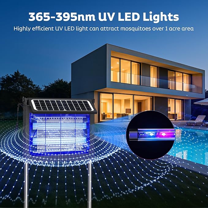 OnBeam Solar Bug Zapper Outdoor with Dual Solar Panel, 4500V Mosquito Zapper Waterproof Rechargeable Electric Fly Zapper, Cordless Fly Trap Mosquito Killer for Backyard, Patio, Garden, RV Camping