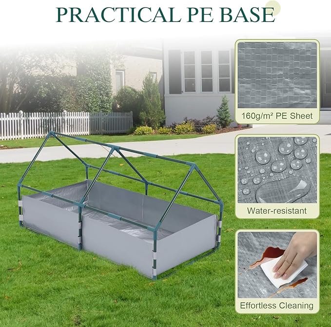 BPS 4x2x2 FT Raised Garden Bed with Green PE Cover, Portable Mini Greenhouse with 2 Zipper Windows for Patio, Garden, Yard
