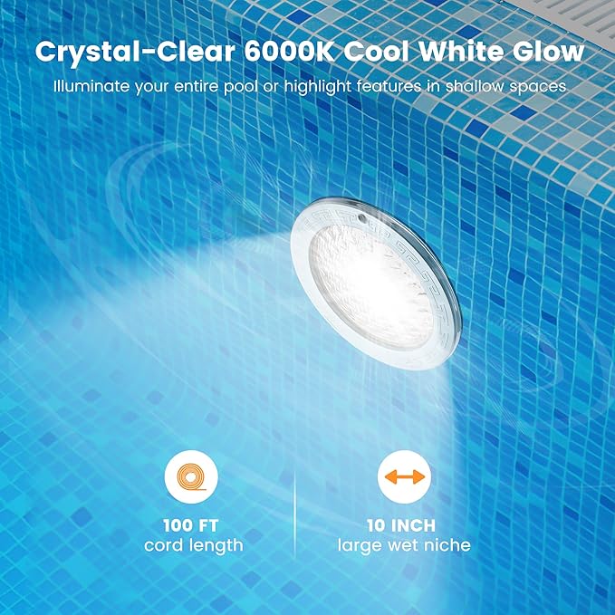 SURAIELEC Pool Lights for Inground Pool, 10 Inch 120V LED Underwater Light, 35W (300W Equivalent), 4000LM, Cool White 6000K, Fits 10" Large Wet Niches, Stainless Steel Housing, 100FT Cord