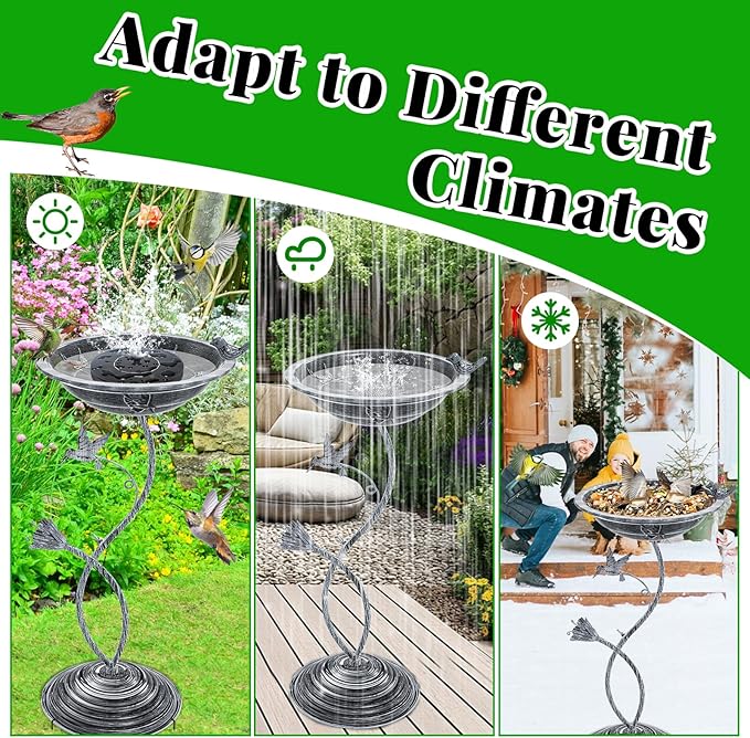 Bird Bath Garden for Outside, Vintage Metal Birdbaths Bowl with Roman Pedestal for Outdoors, Standing Bird Bath Bowl Birdfeeder for Yard Lawn Decor (Vintage Silver - Hummingbird)