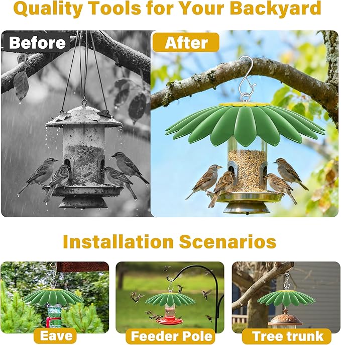 13.5 inch Flower Rain Guard for Bird Feeder,Hummingbird Feeder Shade Dome Cover,Umbrella Cover for Bird House for Outdoor,Squirrel Baffle(Green)