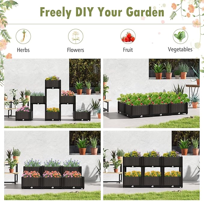 HAPPYGRILL Outdoor Raised Garden Bed, 6 Raised Planter Box with Removable Legs & Brackets, Self-Watering System, Drainage Holes, Raised Beds for Gardening, Vegetables, Fruits, Flowers, Herbs