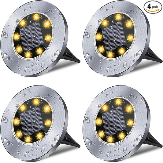 Rayolon Solar Ground Lights, Waterproof Solar Garden Lights, Upgraded Outdoor Garden Waterproof Bright in-Ground Lights, Landscape Lights for Pathway,Yard,Deck,Lawn,Patio,Walkway (4 Pack Warm Light)