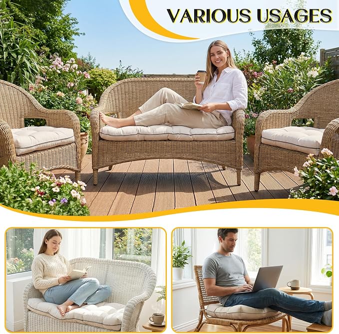 1 MIDDLE ONE Wicker Chair Cushions 3 Pieces Set for Outdoor Furniture, Replacement Patio Wicker Furniture Cushions, 1Pc Loveseat Cushion & 2Pcs Chair Cushions (Cream)