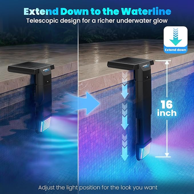 Solar Pool Lights Only for Inground Pools with Remote, 56 LEDs Brighter 3-Sided 180° Underwater Glow, 10 Colors 4 Modes, 3 Brightness Levels, IP68 Waterproof（1 Pack）
