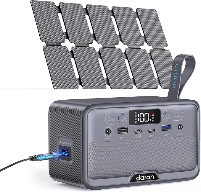 Portable Power Station 100W with 25W Solar Panel LiFePO4 Battery Power Bank with110V AC Outlets Solar Generator Fast Charging for Hurricane Emergency,Outdoor Use,Off-Grid traveling