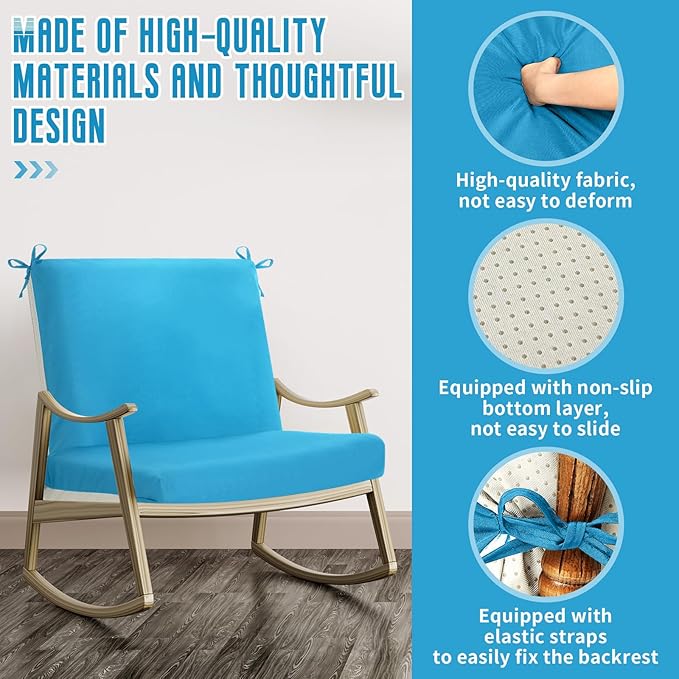 Tudomro 2 Pcs Outdoor High Back Chair Cushion Covers (Not Includes Cushion) Waterproof Patio Replacement Rocking Chair Slipcover Seat Pad Cover with Tie for Furniture (Lake Blue,44'' X 21'')