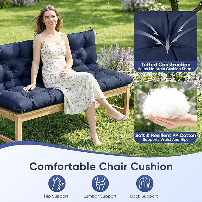 Porch Swing Cushions 60 Inch Waterproof,2 3-Seater Replacement for Outdoor Furniture with Backrest and Straps, Thick 4" Swing Seat Bench Cushion for Loveseat Glider Bench Patio Lawn Backyard