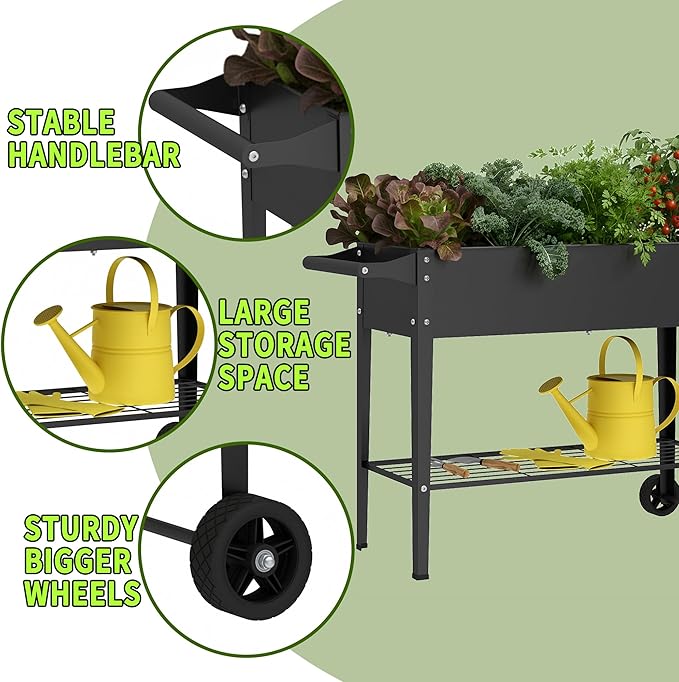 Elevate 32" Tall Raised Garden Bed with Wheel,Planter Box for Backyard,Outdoor Garden, Patio, Balcony, 400lb Capacity,Black