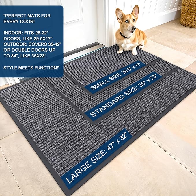 OLANLY Front Door Mat Indoor Outdoor Entrance, 2-Pack 71 x 47 Inch, Waterproof Heavy Duty Doormat, Fade Resistant, Low Profile, Easy Clean Patio Porch Welcome Floor Mats for Entry, Grey