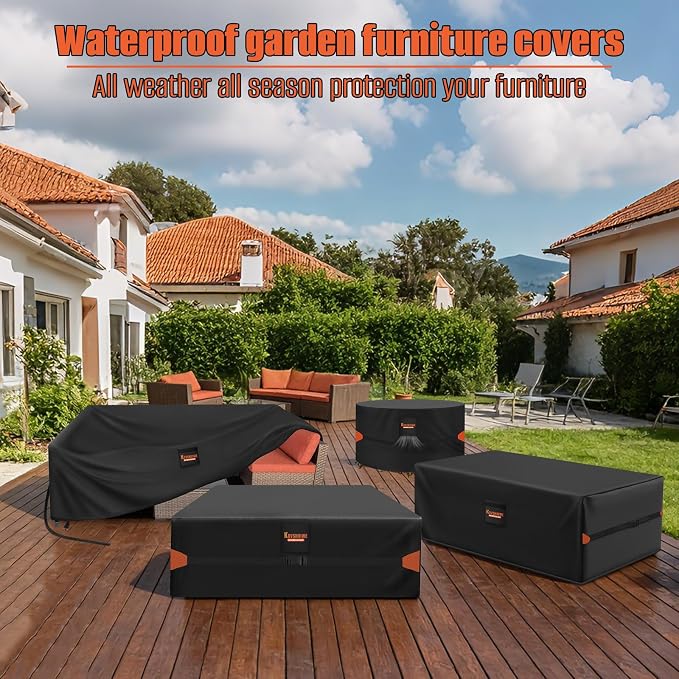 Kovshuiwe 62" Dia x 28" H Round Patio Furniture Cover, 600D Oxford Fabric | Heavy Duty Waterproof 600D Oxford Fabric Outdoor Lawn Patio Table Covers