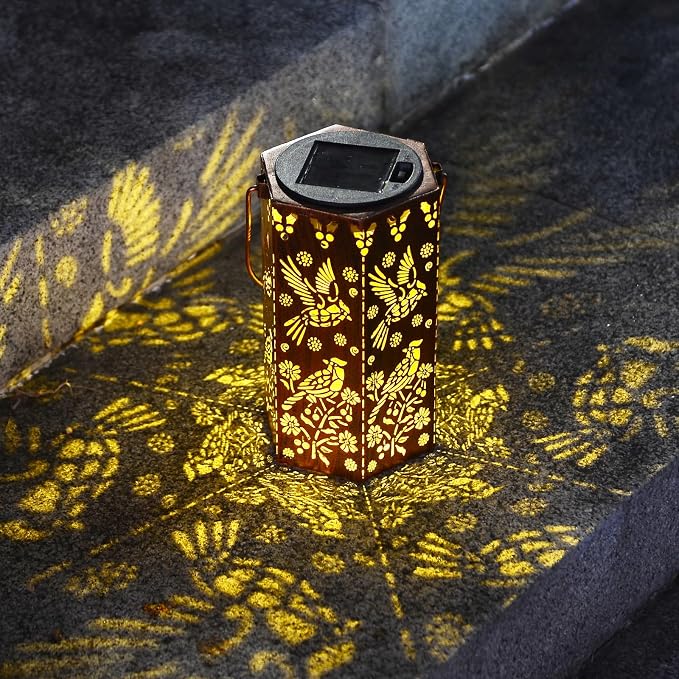 Solar Cardinal Lanterns Outdoor Hanging Lights, Gifts for Mom Dad Men Women, Hollowed-Out Metal Decor Lantern, Waterproof LED Decorative Garden Light