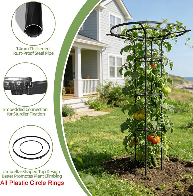 57.1 Inch Garden Trellis for Climbing Plants Outdoor,Umbrella Trellis for Potted Plants,Height Adjustable,Mushroom Top Trellises for Vines,Rose,Clematis,Pea,Bean,Tomato