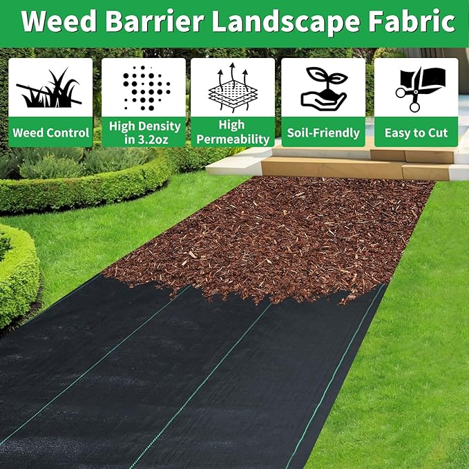 3ft x 250ft Weed Barrier Landscape Fabric Heavy Duty,3.2 OZ Premium Garden Weed Blocker Fabric for Weed Control, Plastic Ground Cover with Woven Weed Cloth,Durable Landscaping Fabric