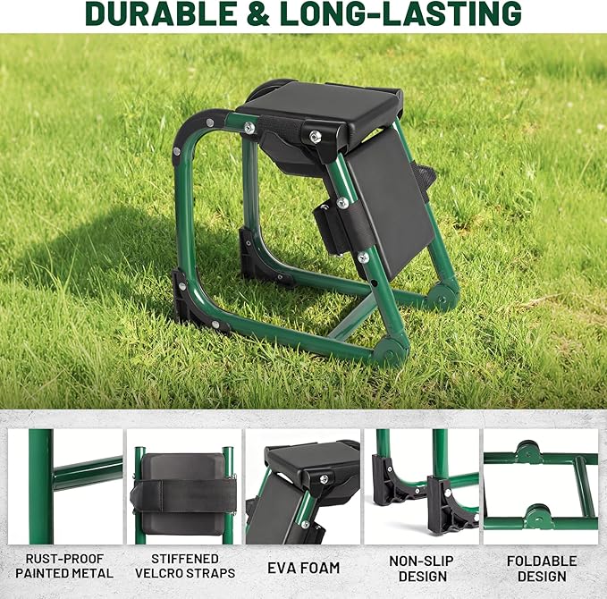 Garden Kneeler and Seat, Foldable Gardener Stool with Soft Kneeling Pad, Ergonomic Knee Seat for Gardening Farm Work, Multifunctional Gardening Gifts for Women Mom Men Seniors