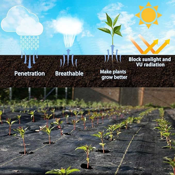 6ft x 100ft Durable Weed Barrier Fabric, 3oz Heavy-Duty Landscaping Fabric, Permeable Ground Cover for Garden, Lawn, and Outdoor Projects, Easy to Install, with 30 Staples