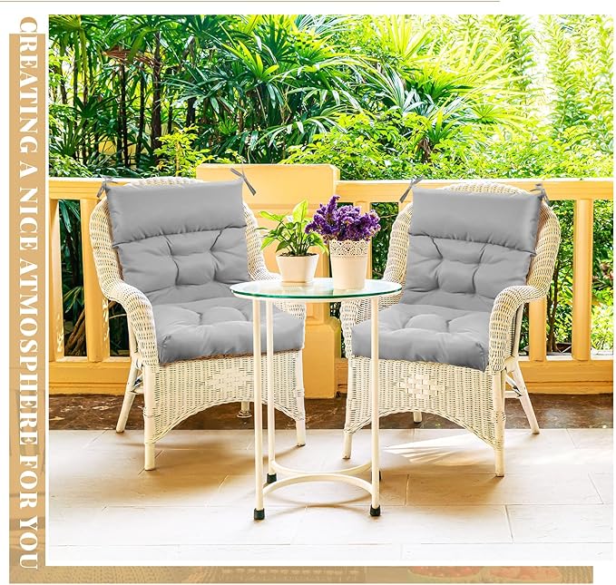 Sintuff 4 Pcs 44 x 21 x 4 Patio Chair Cushions Outdoor Chair Cushion Seat/Back Tufted Pillow with Ties Water Resistant Replacement Indoor Patio Furniture Outdoor Furniture (Solid Color,Light Gray)
