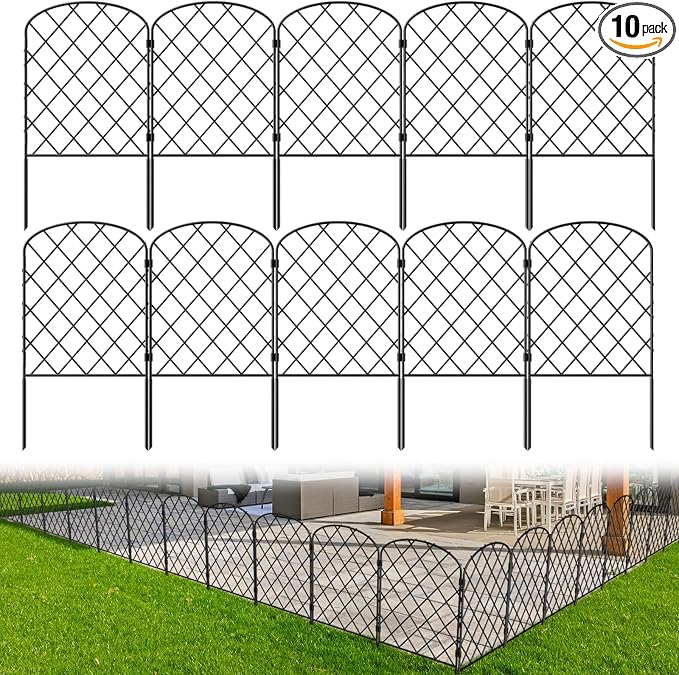 10-Pack Decorative Garden Fence, 24in(H) x 10.8ft(L) Rustproof Metal Diamond Grid Panels – Animal Barrier & Landscape Border for Temporary Fencing Yard, Patio, Flower Beds, and Outdoor Decor