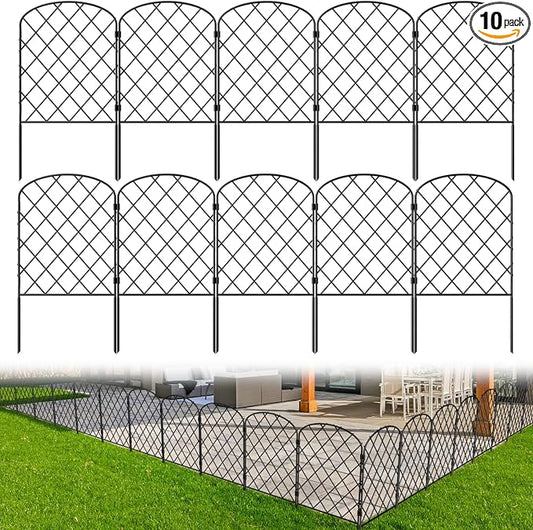 10-Pack Decorative Garden Fence, 24in(H) x 10.8ft(L) Rustproof Metal Diamond Grid Panels – Animal Barrier & Landscape Border for Temporary Fencing Yard, Patio, Flower Beds, and Outdoor Decor