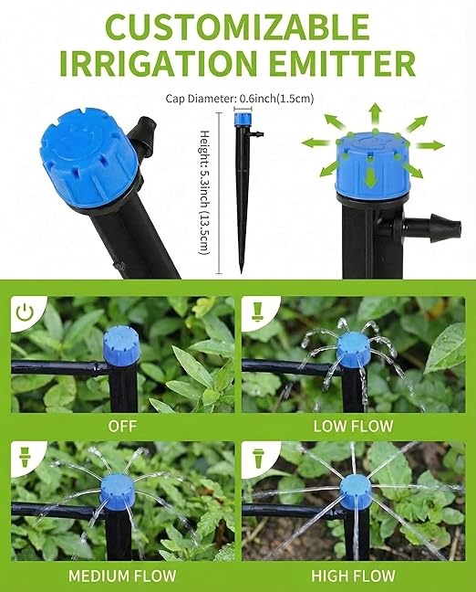 50ft Drip Irrigation Kit Plant Watering System 8x5mm Blank Distribution Tubing DIY Automatic Irrigation Equipment Set for Garden Greenhouse Flower Bed Patio Lawn