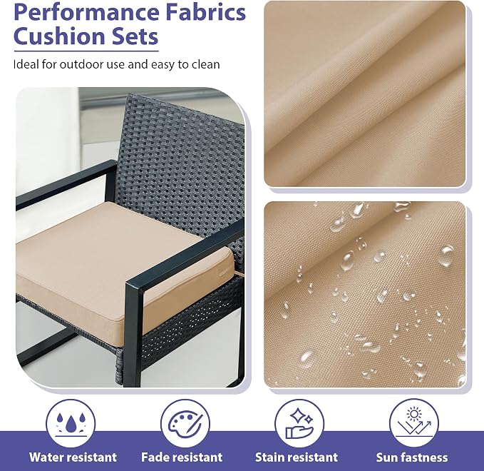 IPYNBAP Outdoor Chair Cushions Set of 4 -Waterproof Outdoor Seat Cushions for Patio Furniture, Patio Chair Cushion with Handle and Ties, Out Door Chair Pads,19x19x3-Square, Beige