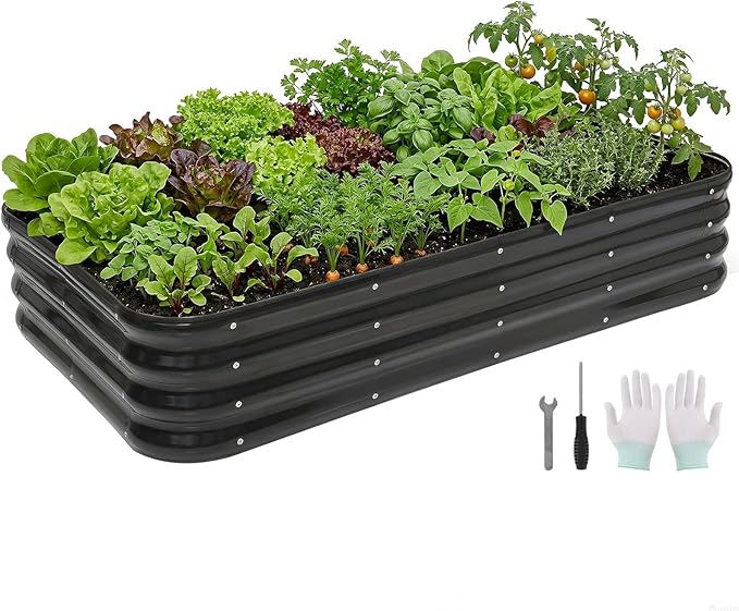 Galvanized Raised Garden Bed - Modular Garden Planter Bed Outdoor | Steel Raised Bed Kit with Bracing Rods, Gloves for Gardening Vegetables Fruits and Flowers (5x3x1ft (1Pack) Gray)