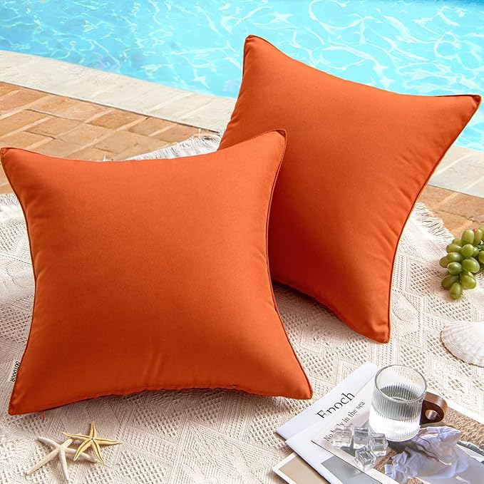 MIULEE Pack of 2 Decorative Outdoor Waterproof Pillow Covers Square Garden Cushion Sham Throw Pillowcase Shell for Fall Patio Tent Couch 18x18 Inch Burnt Brick