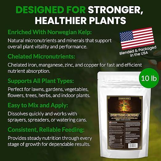 Humboldts Secret Everything Growing 20-20-20 Fertilizer | All Purpose Water Soluble Plant Food | Balanced NPK with Norwegian Kelp | for Lawns Gardens, Vegetables, Flowers & Indoor Plants | 10 lb