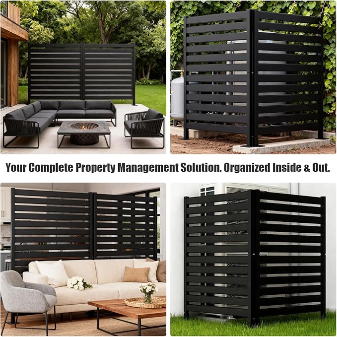 38" W x 63" H Narrow Privacy Screen Panels, Slim Wrought Iron Fence for Side Yard & Tight Spaces - Use as AC Unit Cover or Patio Divider