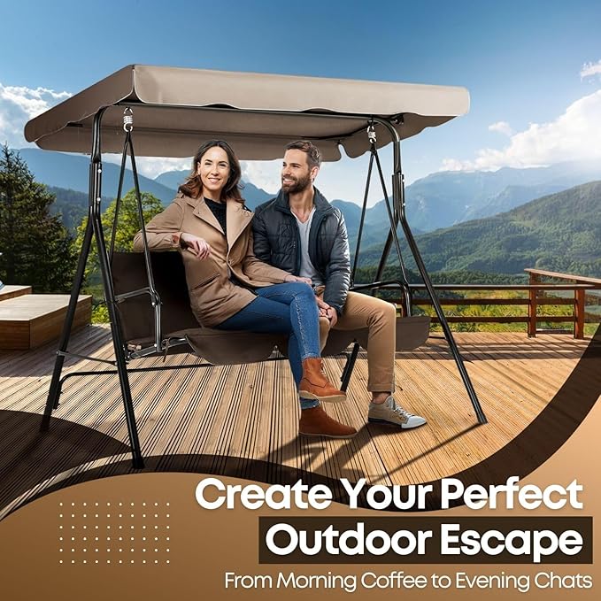 Flexzion Swing Canopy Cover (Beige) 77" x 43" - Deluxe Polyester Top Replacement UV Block Sun Shade Waterproof Decor for Outdoor Garden Patio Yard Park Porch Seat Furniture
