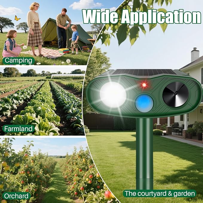 4Pack Ultrasonic Cat Repellent Outdoor Bear Repellent Devices,Solar Animal Repeller Motion Detection Rabbit Raccoon Squirrel Dog Squirrel Repellent Deterrent with LED Flash Lights for Yard