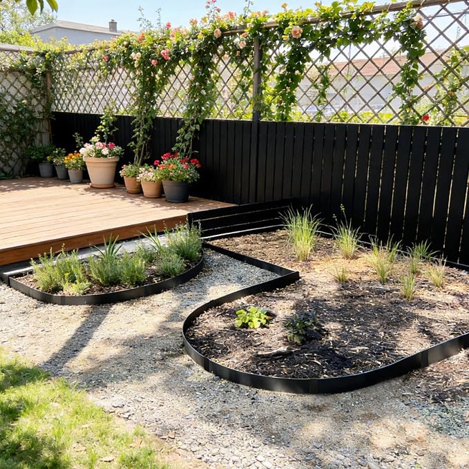 Steel Landscape Edging-33FT Landscape Lawn Edging- 4.5" H X 40" L Metal Garden Edging 10 Pcs-No-Dig Hammer Heavy Duty Steel Edging-Bendable Border Strips for Lawn Yard Black -10 Clips