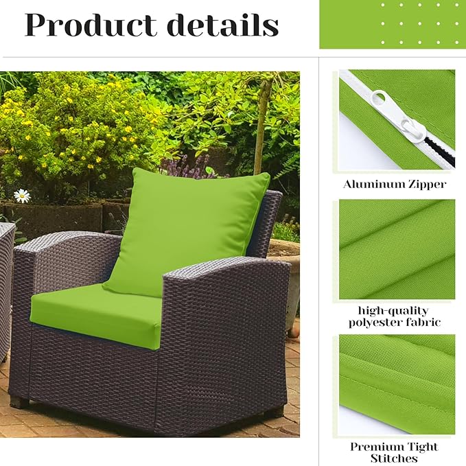 Mindsoft 8 Pcs 24"x24" Patio Cushion Covers Outdoor Cushion Covers Replacement High UV Resistant Anti Slip Waterproof Patio Chair Seat Slipcovers for Outdoor Furniture(Green)