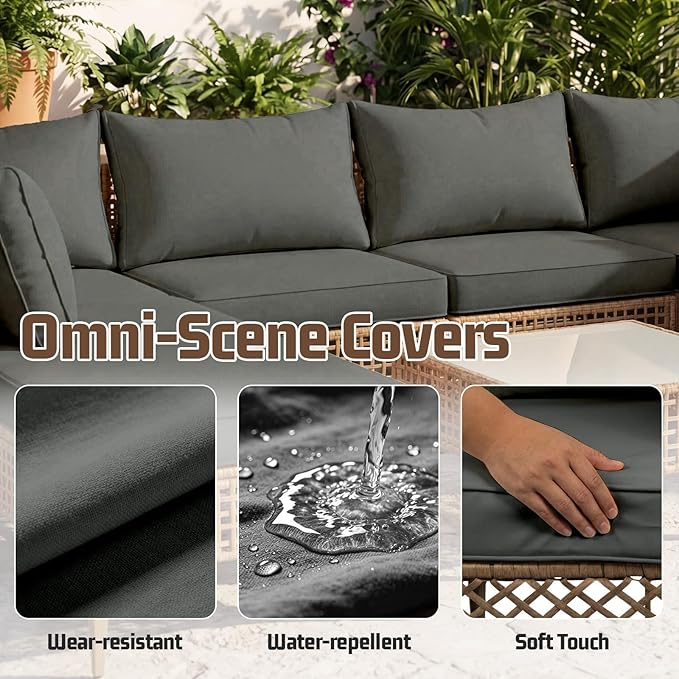 12pcs Outdoor Patio Cushion Covers Replacement, 25.6" Zippered Outdoor Cushion Covers Waterproof, UV Resistant & Washable Patio Furniture Cushion Covers Waterproof for Patio Sectional, Lght Grayi